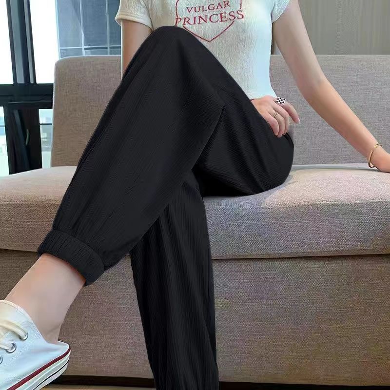 

Свободные спортивные штаны Ice Silk Foot Lantern со шнурком для весны и лета 5XL чёрный