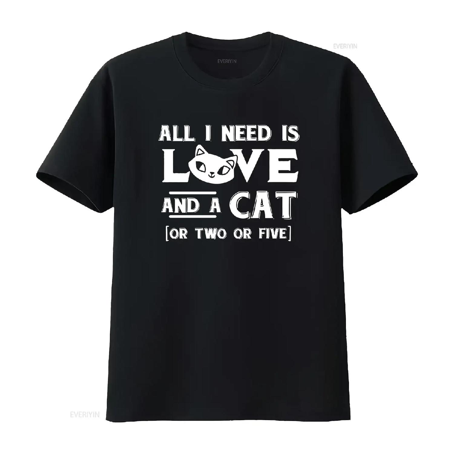 

Cat t shirt all i need is love and a lovers cats vintage Washed Versatile streetwear designer clothes Top For Everyday Wear XXXXXL чорний
