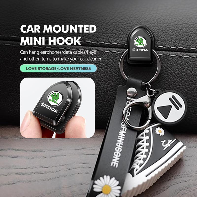 FFRP2 For Skoda Car Hook Organizer Storage Hanger USB Cable Headphone Key Storage Adhesive Hooks Fabia Kamiq Superb Scala Enyaq-iV MK3