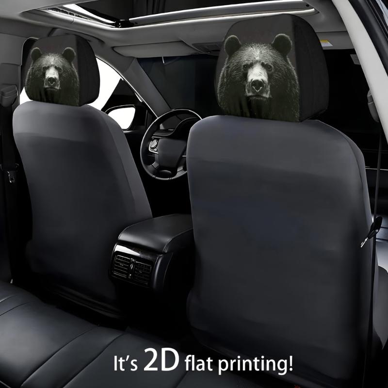 Pair Polyester Car Headrest Covers Bear/ Designs Headrest Covers for Comfortable Neck Support & Stylish Interior