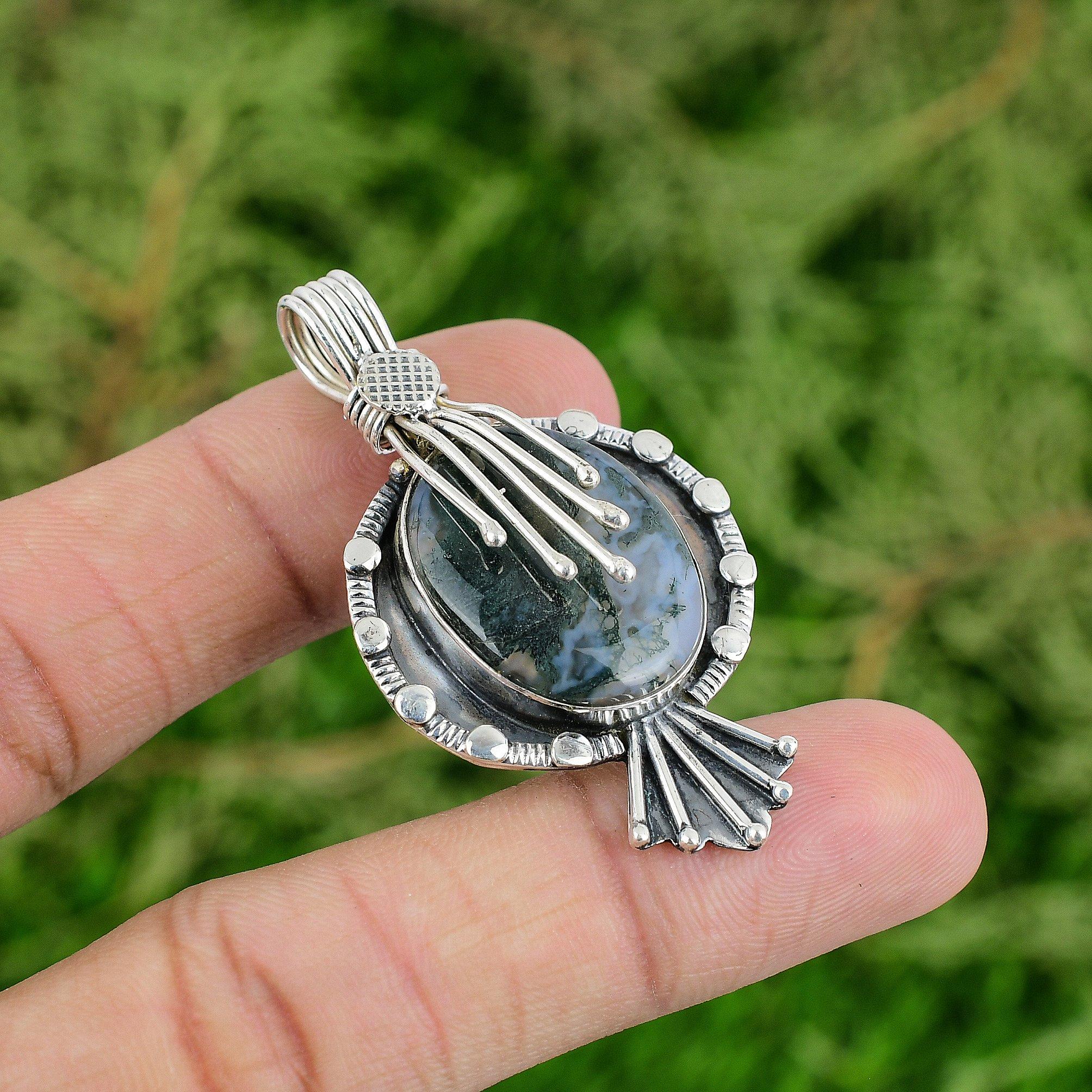 

Предложение ко Дню Дружбы Солнечный Моховой Агат Драгоценный камень Серебро 925 пробы Уникальная Подвеска Ювелирное изделие