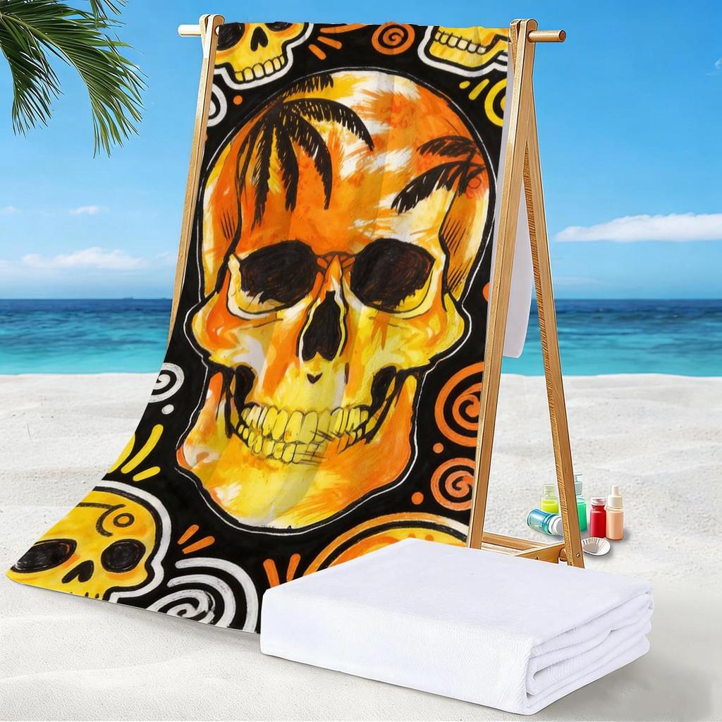 Skull Print Microfiber Beach Towel Quick Dry Absorbent Adult Bath Towel Sand Free Travel Towel Beach Essentials Gift Forvacation