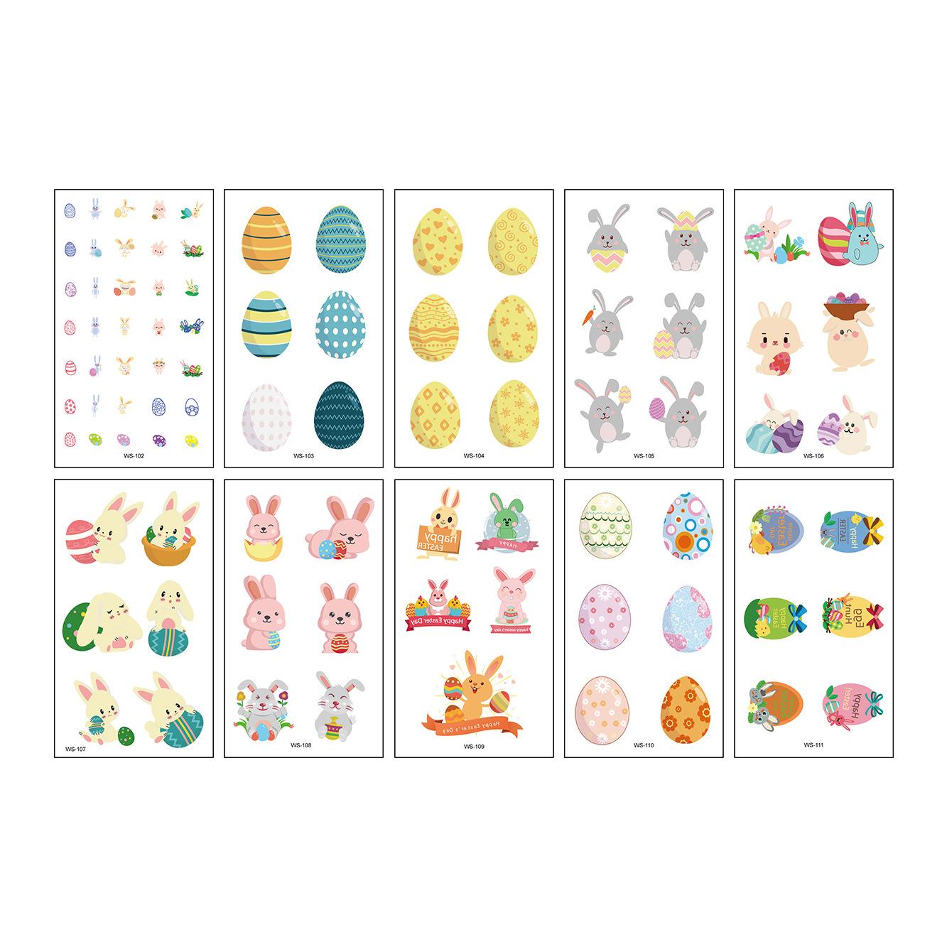10pcs Set Easter Glitter Egg Tattoo Sticker Easter Egg Festival Party Decoration Temporary Tattoos for Children Kids