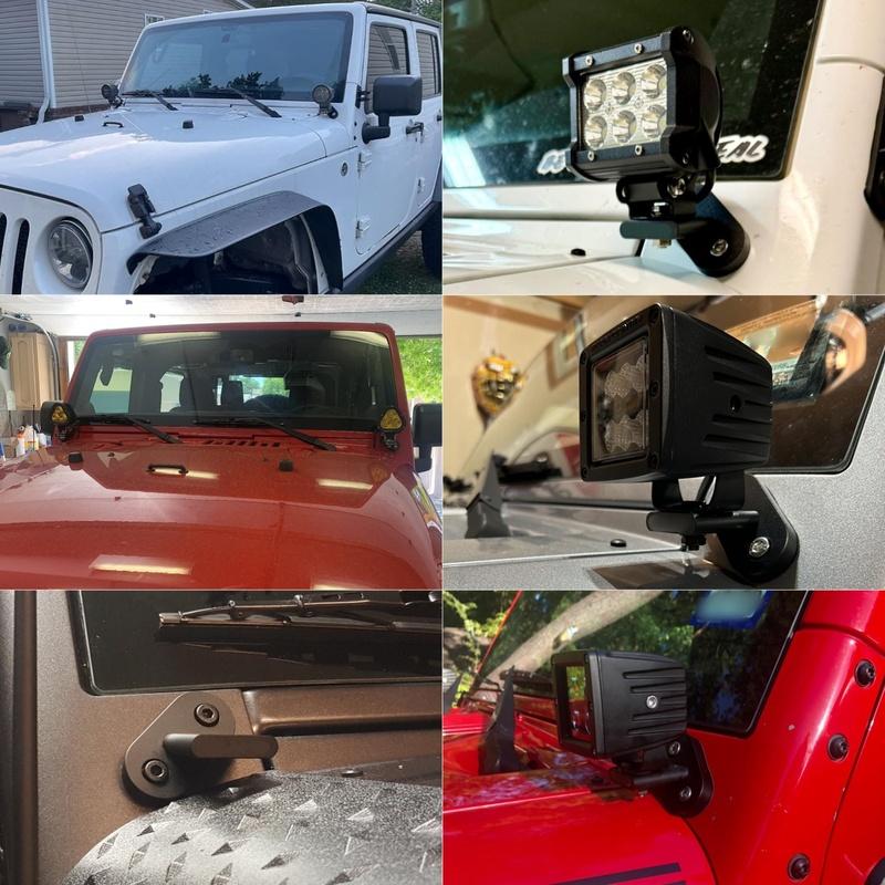 For Jeep Wrangler JK JKU A-Pillar Light Mount Kit Aluminum Hood Ditch LED Pod Brackets Windshield Mounting Bracket 2007-2018