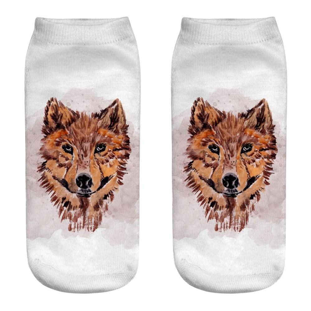 Cute Casual Work Business Cotton Socks 3D Wolf Head Print Medium Sports Socks 