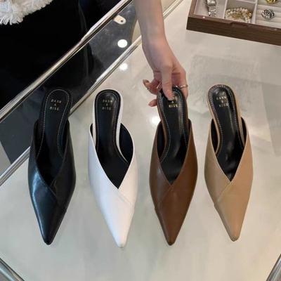Design de Mode Nouvelle Marque Femme Pantoufle Mode Bout Pointu Peu Profond Mule à Enfiler Chaussures Talon Bas Fin Sandales de Robe Chaussures