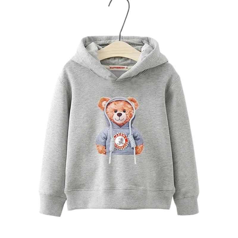Herbst Winter Langarm Teddybär Print Kinder Hoodie Kinder Mädchen Jungen Cartoon Street Casual Hip-Hop Sweatshirts Pullover Oberteil