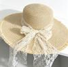 Big-Brimmed Straw Hat Women'S Summer Sunscreen Sun Hat Seaside Vacation Lace Bow Beach Hat Show Face