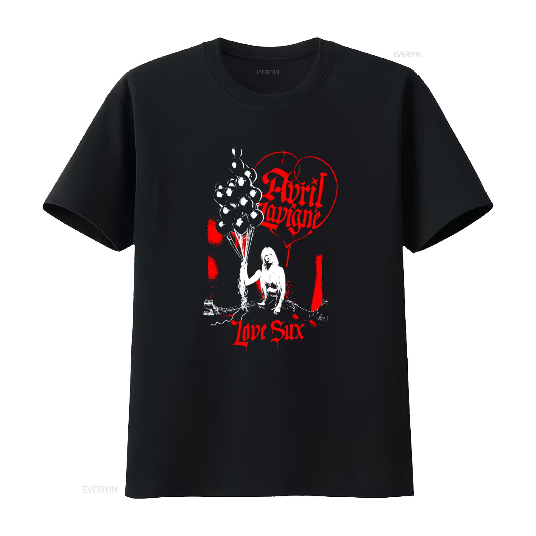 

Avril Lavigne Love Sux T Shirt Rock Style with Balloon Print HA1141 vintage Washed Stylish Breathable designer clothes graphic 4XL