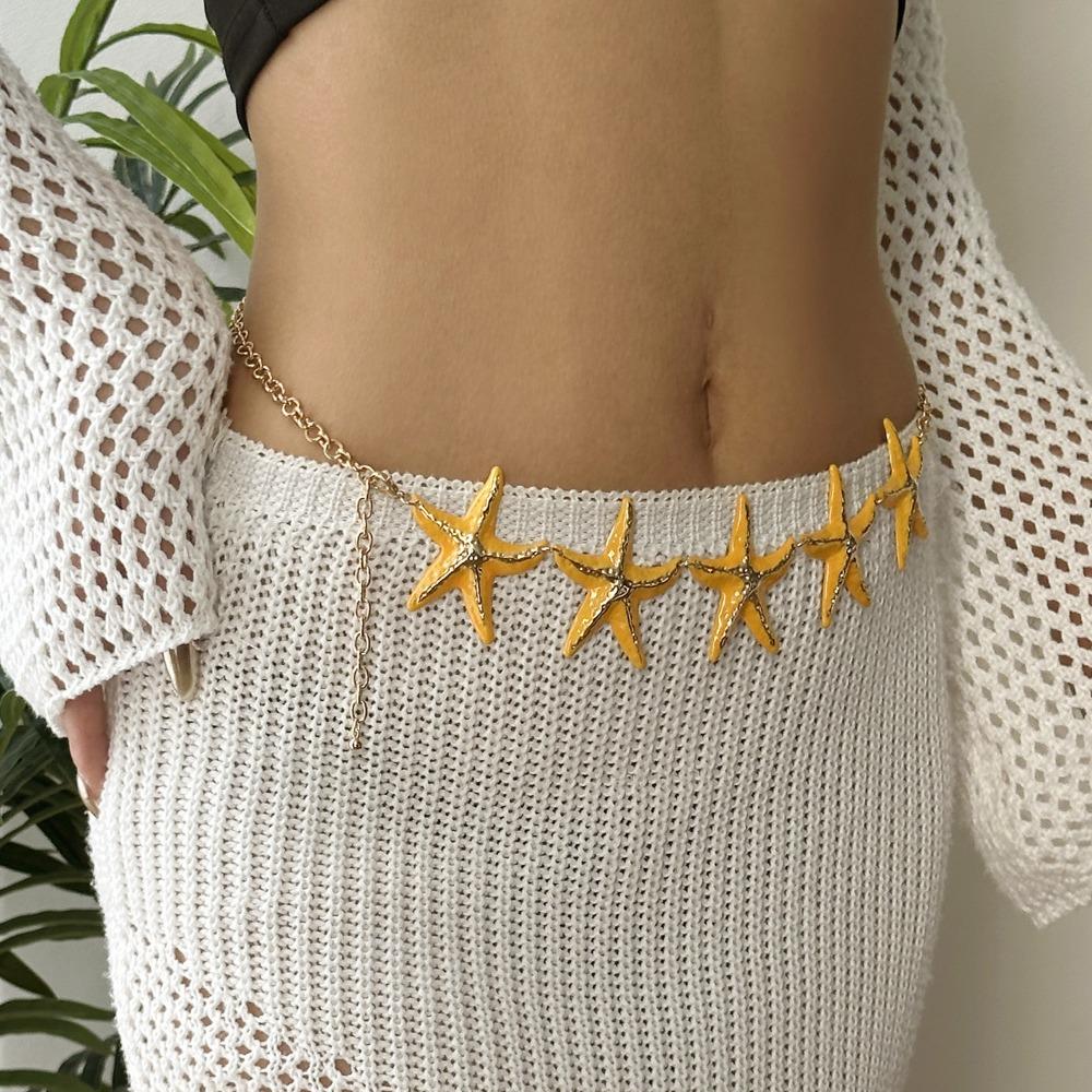 Gold Color Sea Star Waist Chain Minimalist Bohemian Body Chain Fashion Starfish Waist Chain  Women