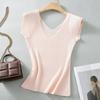 A High-bust, Small-waisted, Hot Girl with Flying Sleeves, Ice Silk, Short-sleeved, Summer-striped Knitted T-shirt, and A Pure and Sensual Top
