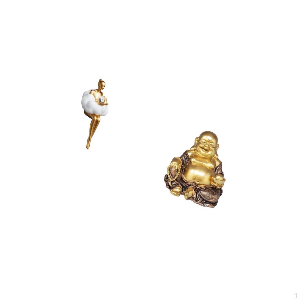 Aesthetic Girl Resin Figurine Abstract Art Character Statue with Maitreya Buddha Sculpture Feng Shui