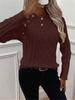 Autumn Knitted Turtleneck Sweater with Bow Floral Button Design