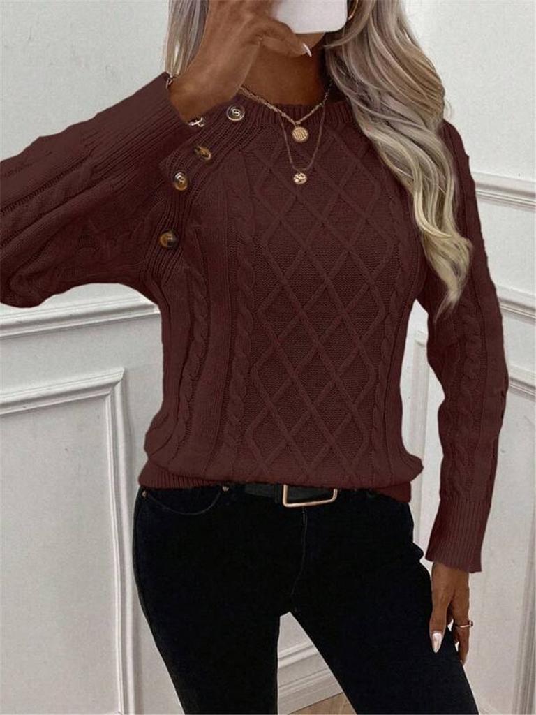 Autumn Knitted Turtleneck Sweater with Bow Floral Button Design