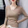 V-neck Long-sleeved Sweater Knit Sweater  Slim Slimming Side Button with Solid Color Bottoming Top Sweater