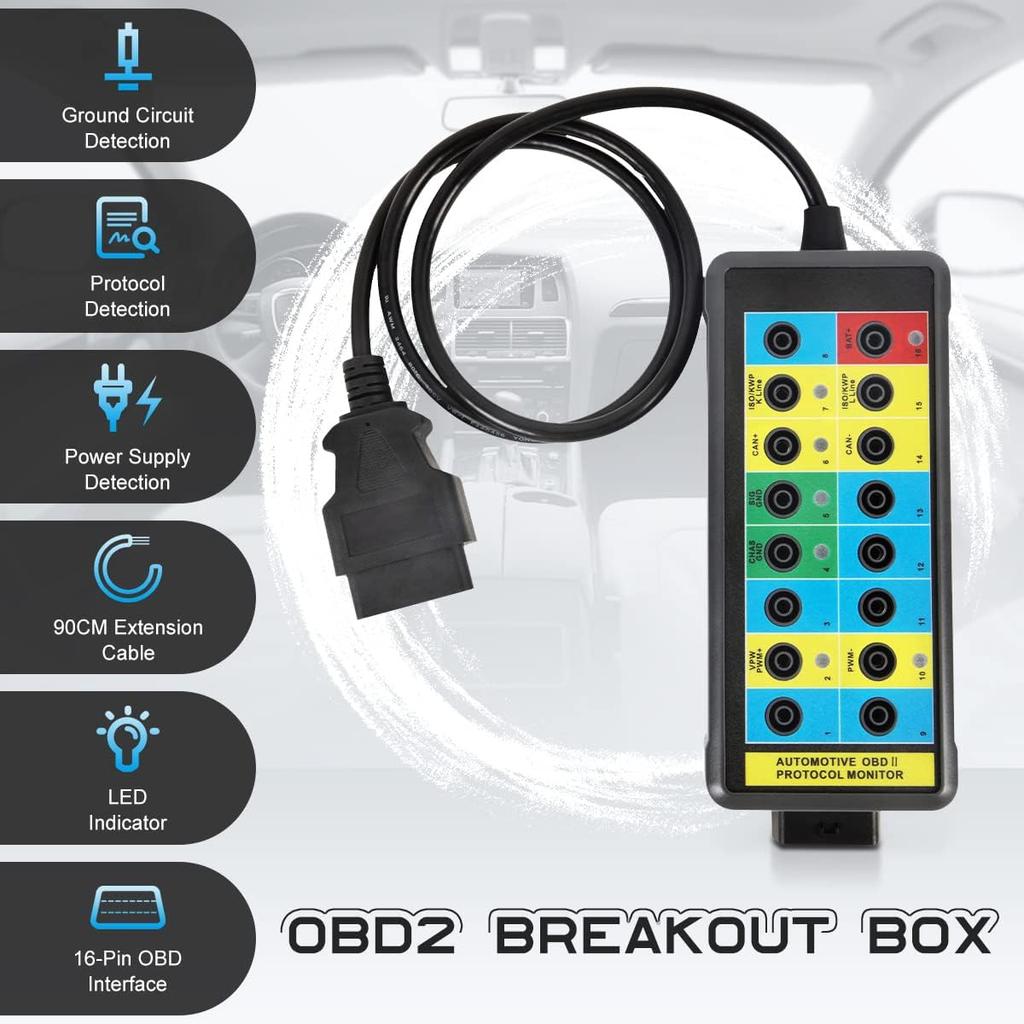 CMTOOL OBD2 Breakout Box With LED Light Indicator, Professional 16-Pin OBD Breakout Box, Automotive Electrical Diagnostic Test Tool, Portable Testing