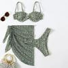 2025 Multicolor Leopard Mesh Skirted Swimsuit with Steel Underwire and Sexy Hollow Out, Three-Piece Bikini