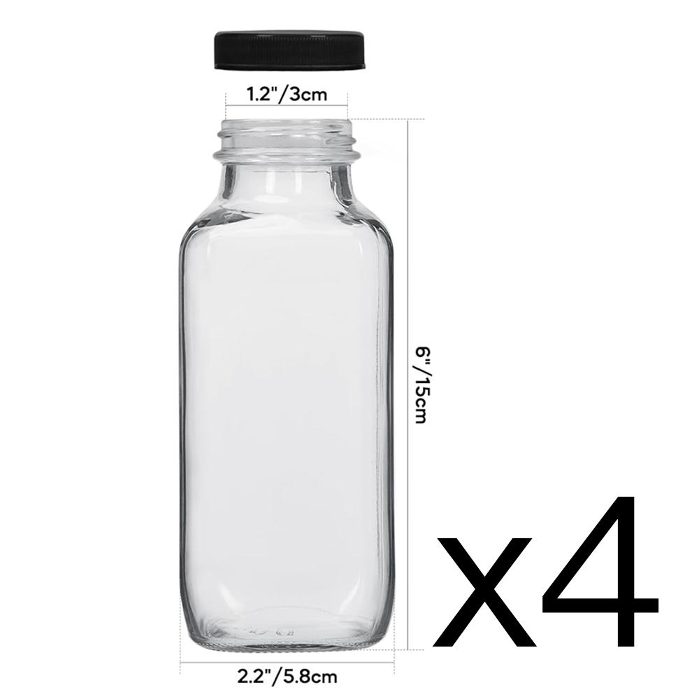 300ml Glass Juice Bottles with Lids Square Reusable Drinking Jars for Juicing, Milk, Kombucha Octagonal Vintage Juice Bottle