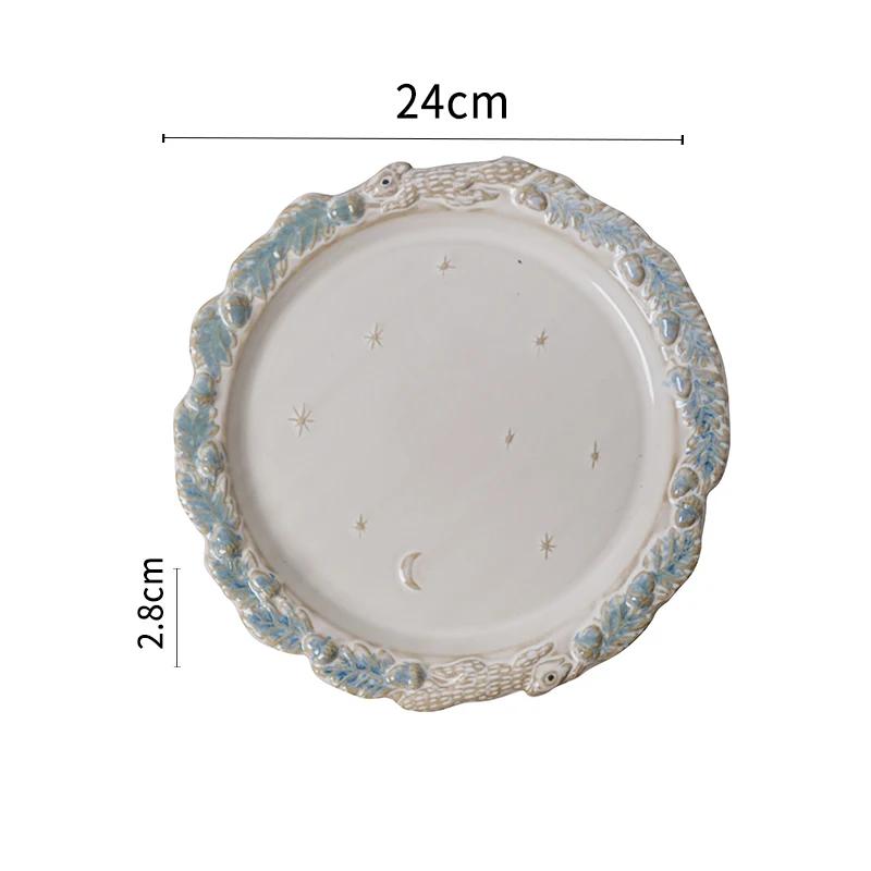 French Style Embossed Dining Plates Light Luxury Creative Ceramic Plate Set Desserts Salad Bowls Exquisite Household Tableware