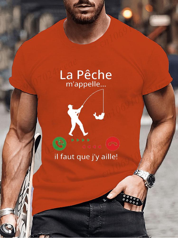 Fishing Calls Me I Must Go Print Men T Shirt Fisherman Summer Short Sleeve T-shirts Tops Men's French T-shirt Dad Tee Tops Gifts