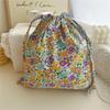 Multi-Purpose Cotton Drawstring Storage Bag Floral Print Dustproof Makeup Bag Portable Ins Style Cosmetic Bags Travel Use
