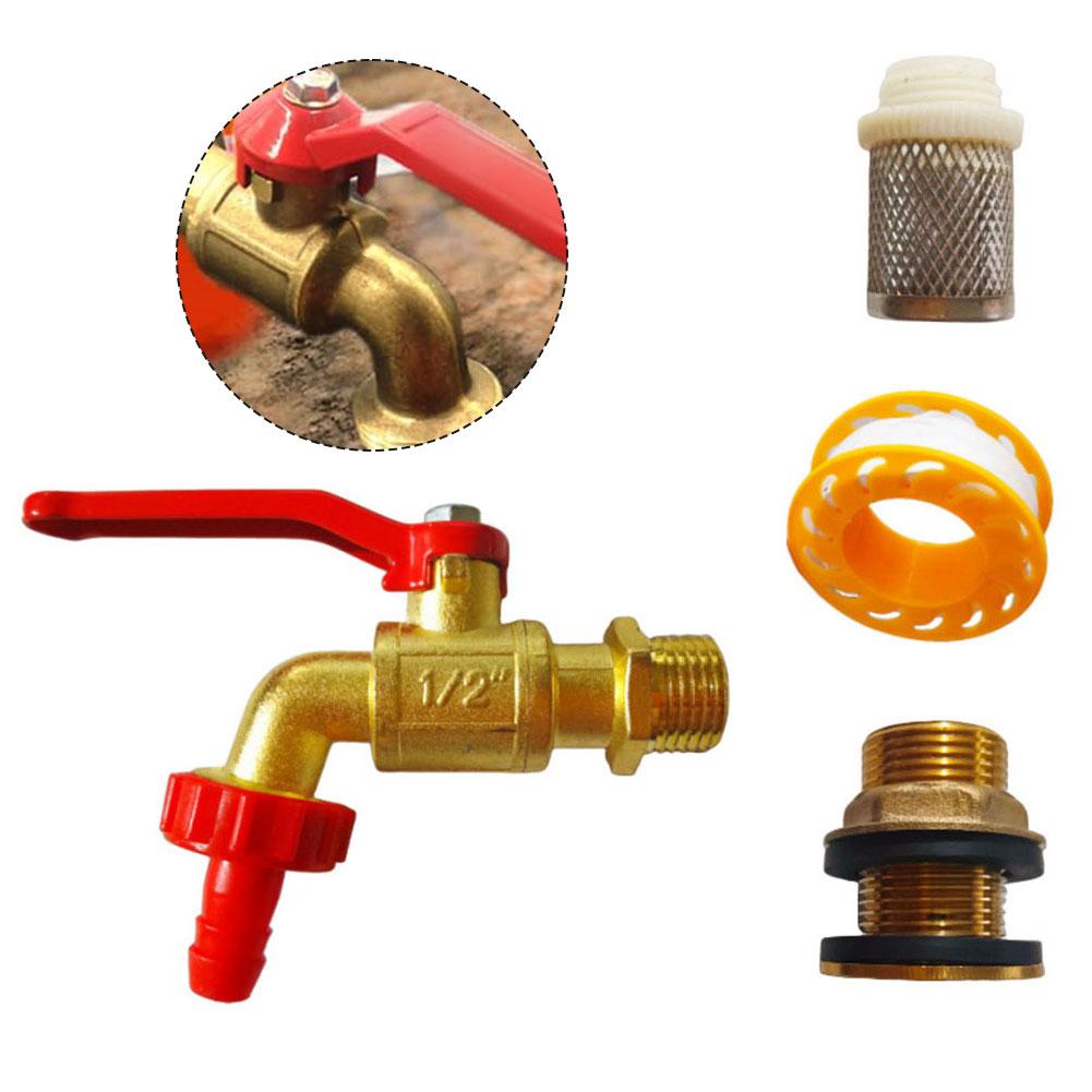Garden Water Butt Spigot Set with Brass Fitting Filter Washers 1/2 OD Inlet GHT3/4 Outlet for Irrigation Systems