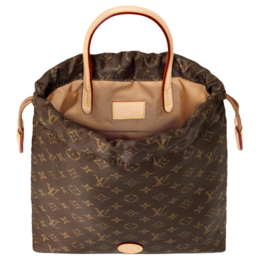 Louis Vuitton Keeper Arc-Shaped Drawstring Loop Logo Leather Trim Monogram Fabric Tote Bag Women tote bag Brown M2A051