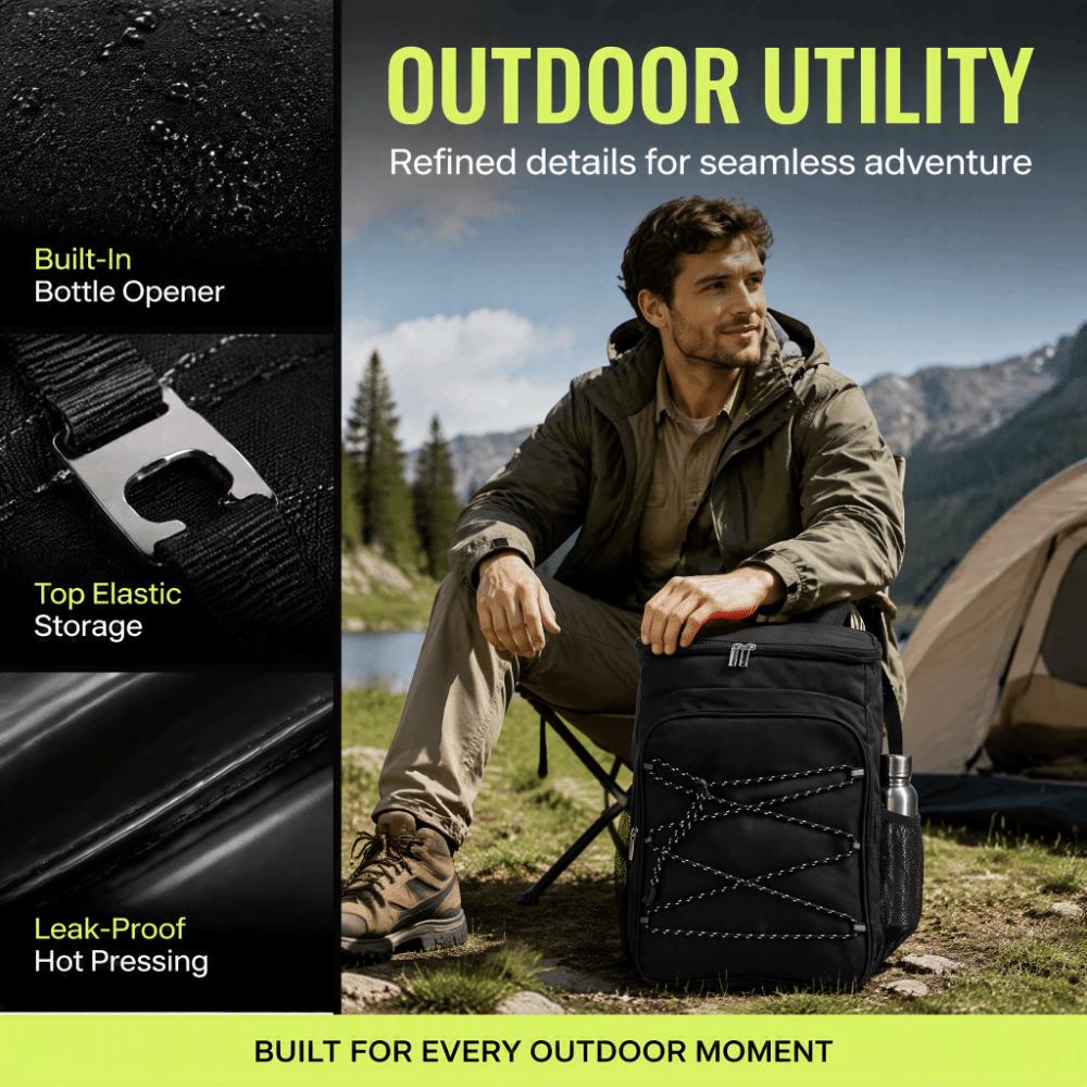 Oxford Cloth and PEVA Cooler Backpack Black Leak Proof Backpack Insulated Cooler Bag  For Travel