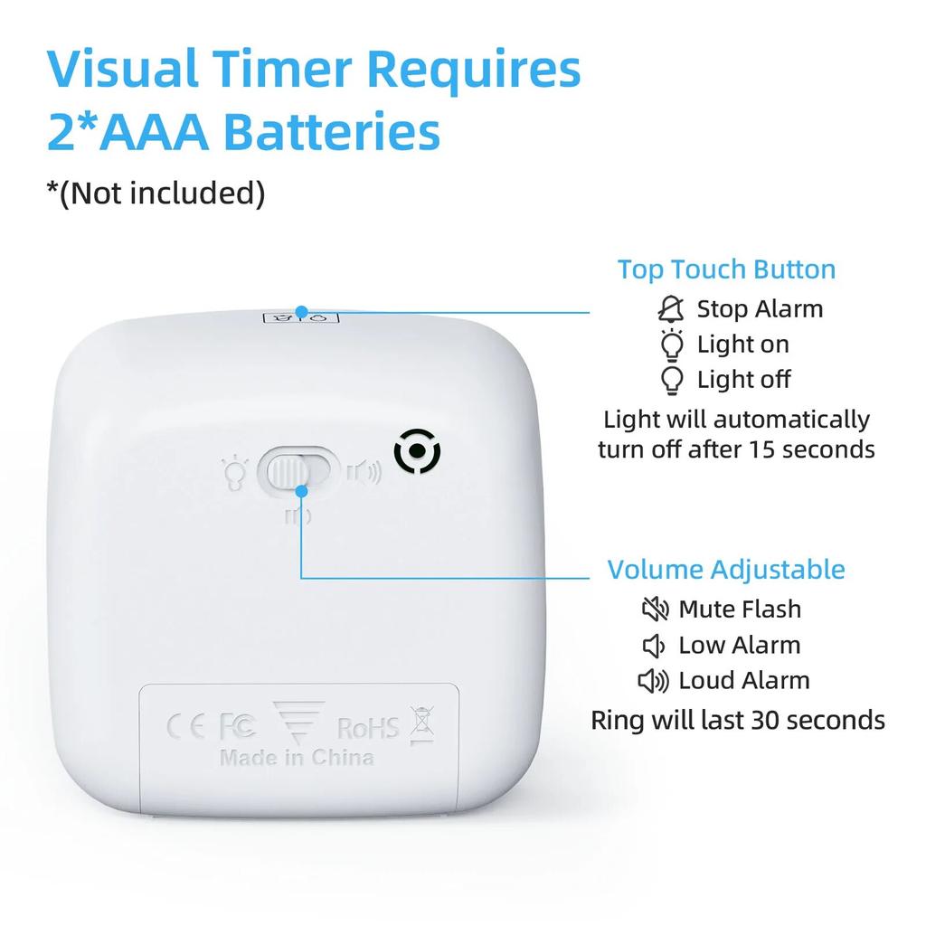 Visual Timer with Night Light, 60-Minute Countdown Timer for Kids and Adults, Silent Classroom Timer for Home, School