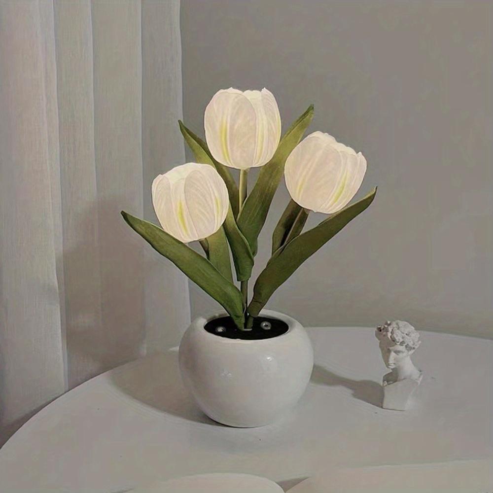 1pc Tulips Flower Night Light For Room Decor LED Charging Flower Potted Night Light Cute Small Tulips Bedside Lamp