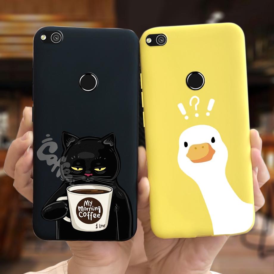 Für Huawei P8 Lite 2017 2015 Hülle P9 Lite 2017 Huawei GR3 2017 Honor 8 Lite Abdeckung Weiches Silikon Matt Süßigkeit Funda Schwarze Katze Ente