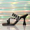 Fashion Fashion Pearl Decoration Design Brand Slippers Women Black Square Toe Narrow Band Slide Sandals Sexy Open Toe High Heeled Sandal
