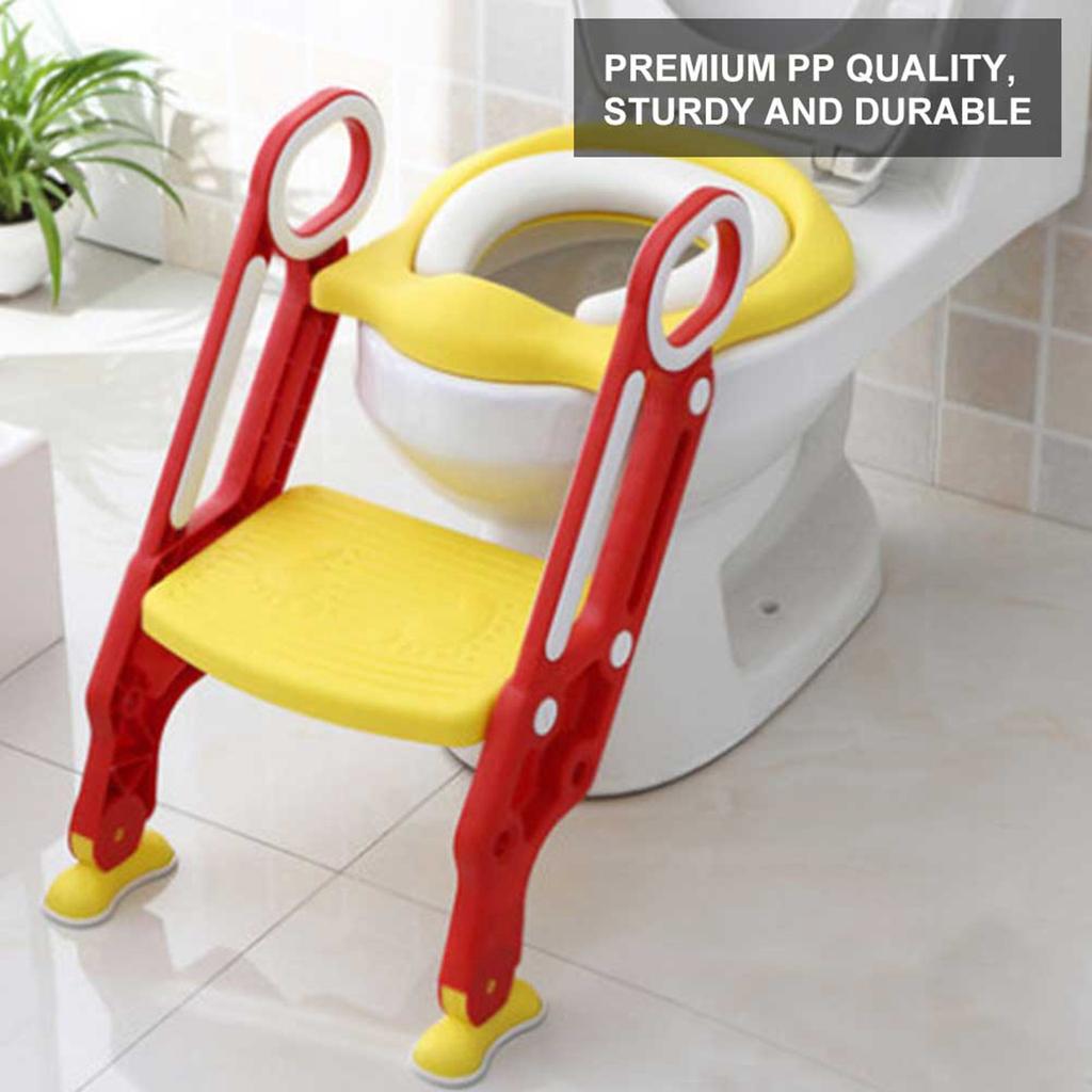 Baby Toddler Soft Toilet Chair Ladder Adjustable Safety Potty Training Seat (Red Yellow)