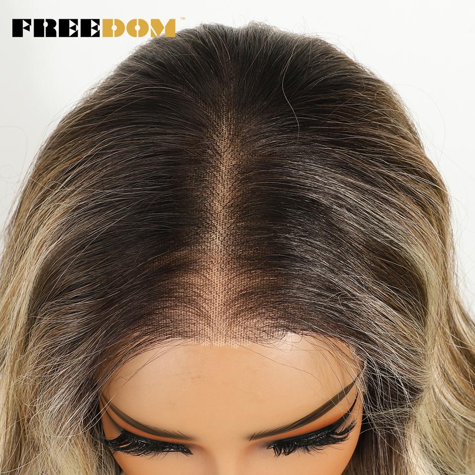 FREEDOM 9x6 Synthetic Lace Front Wigs For Women Pre Plucked Body Wave Lace Wig 20 inches Pre-cut Ombre Brown Blonde Cosplay Wigs