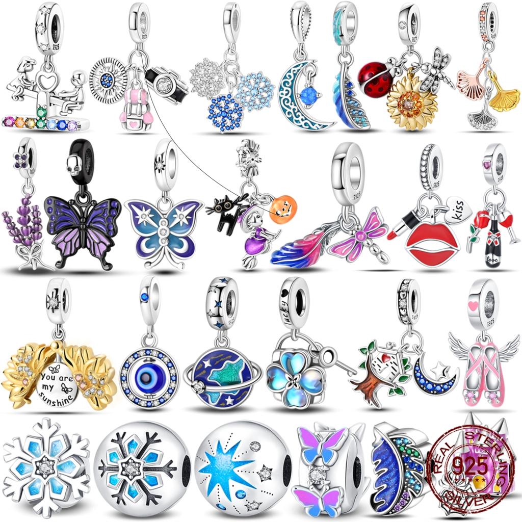 Real Metal Inlaid Zirconium Charms Beads Snowflake Butterflies Pendant Clasp Original Accessories Bracelets Make your own Accessory Elegant Fashion