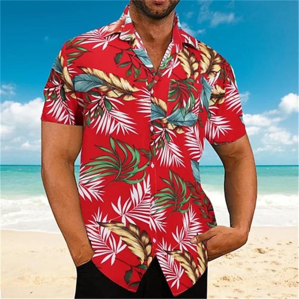 Men's Summer Breathable Plant Print Shirt Hawaiian Seaside Comfortable Short Sleeved Fashionable Design New Model Cool