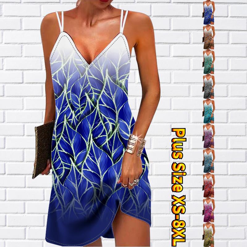 

Женское модное сексуальное платье без бретелек с 3D пышным принтом листьев, свободное платье-бретелька с v-образным вырезом