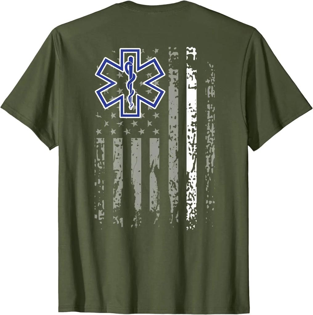 Thin White Line American Flag EMS EMT Star of Life Paramedic TShirt Summer Cotton ONeck Short Sleeve Mens T Shirt New S3XL