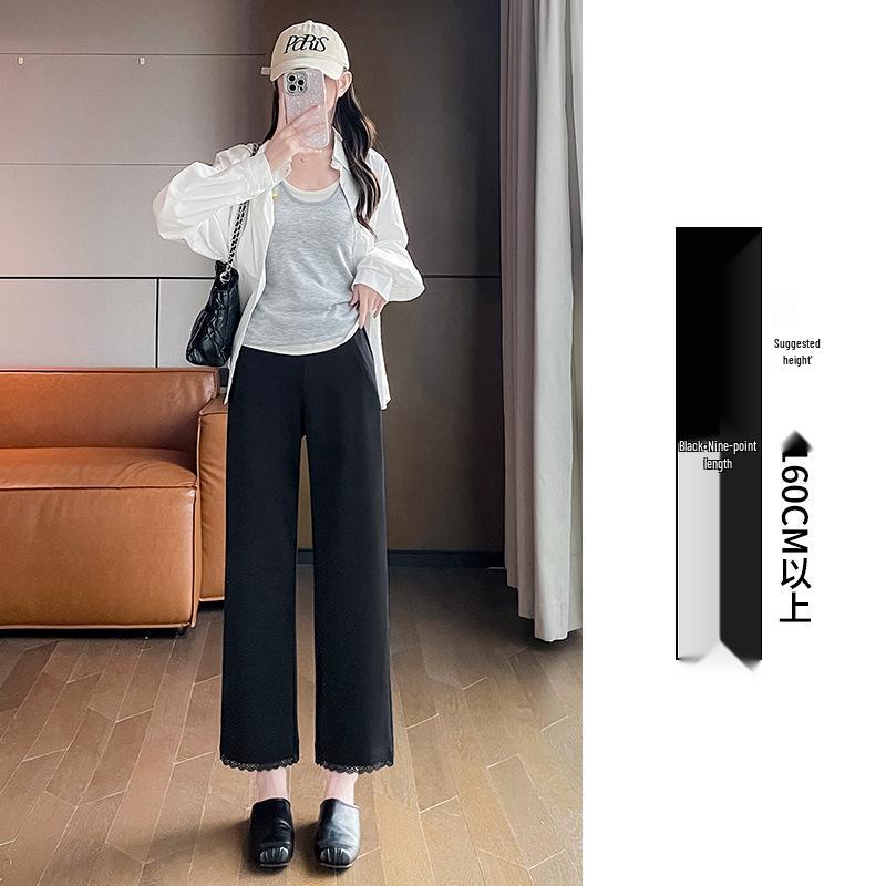 

Spring/Summer 2026 High-Waisted Lace Trim Wide-Leg Pants: Women s Petite, Drapey, Eight-Tenths to Nine-Tenths Length. M (47.5-53 kg)