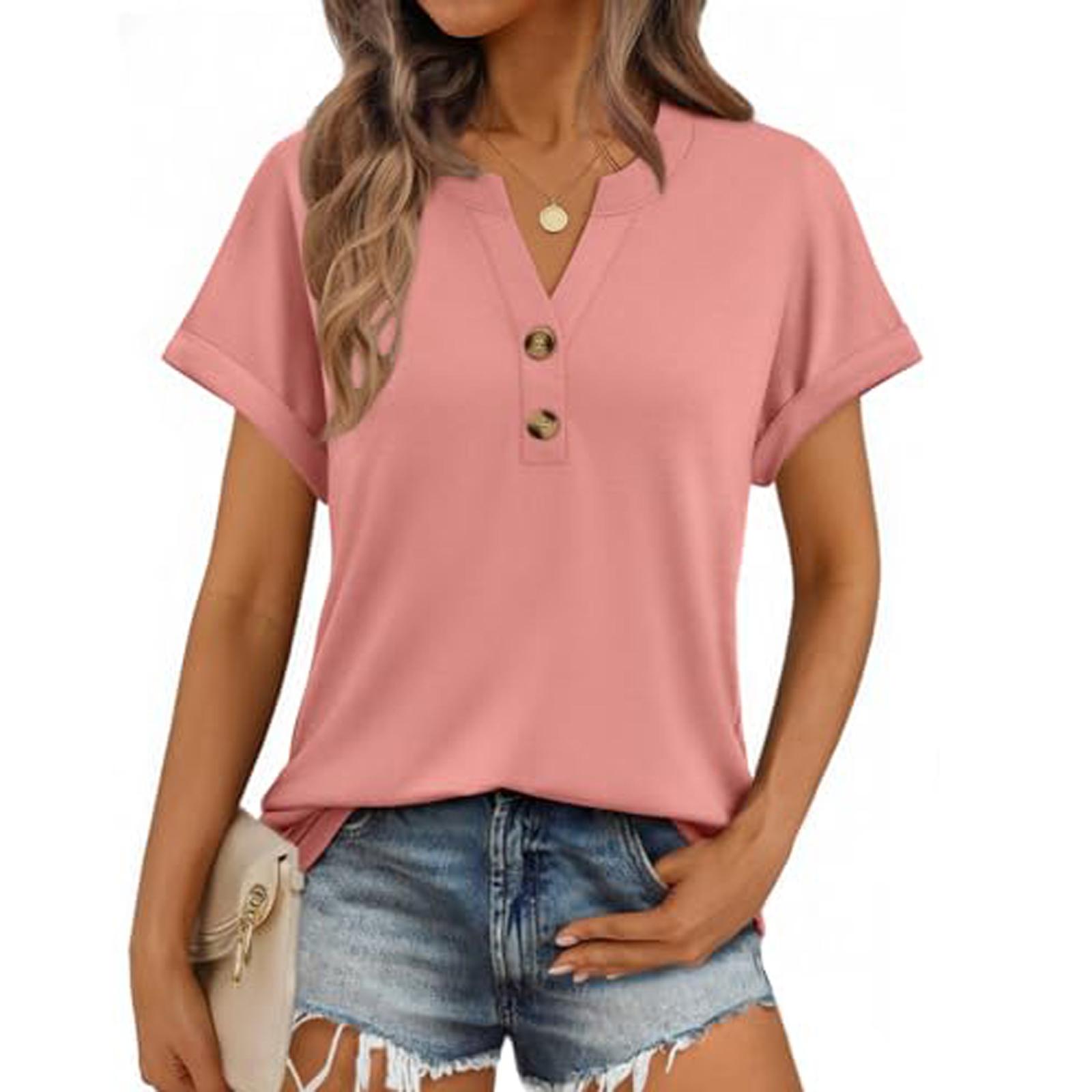 

Women s Pleated Short-sleeved Shirts, Casual Blouses XL рожевий