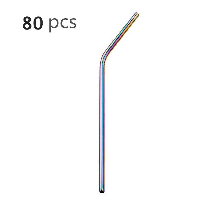 80Pcs 8mm*215mm Reusable Metal Straw 304 Stainless Steel Drinking Straight Bent Straws Eco-friendly Party Bar Accessories