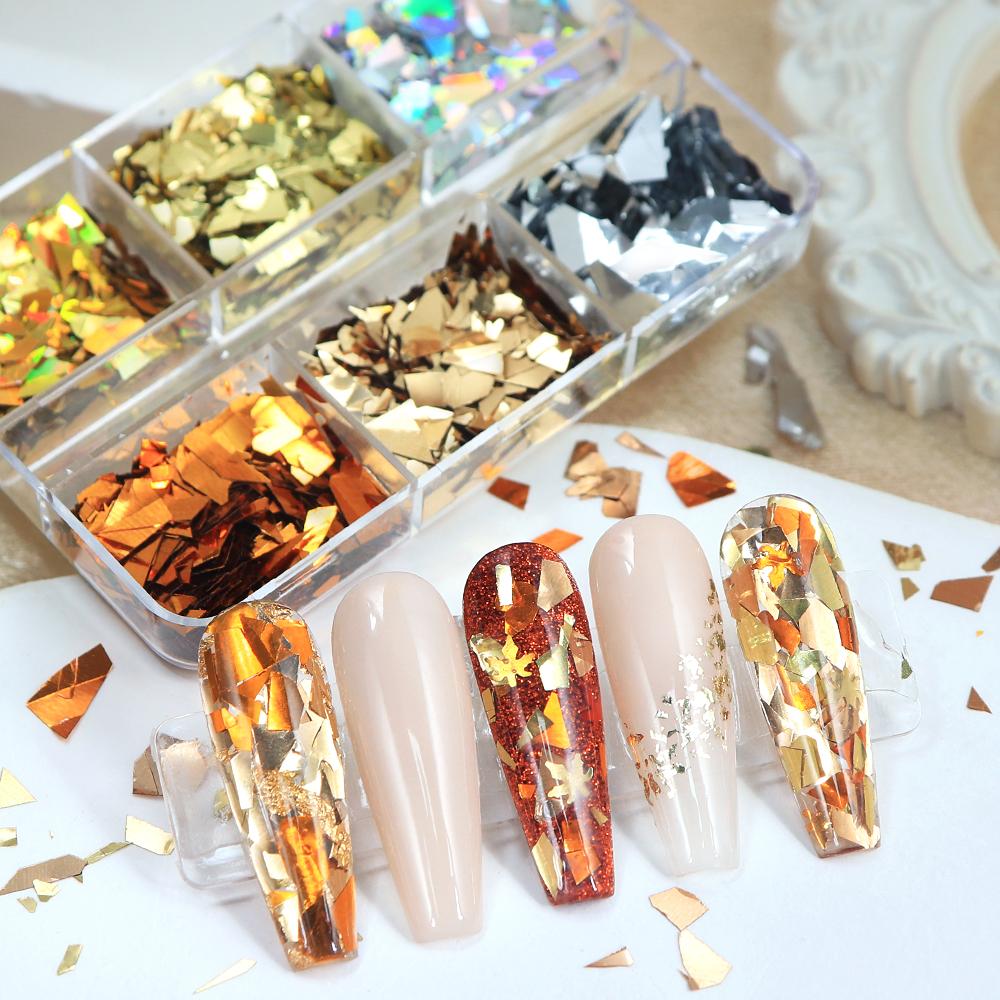 6 Grids Glitter Irregular Nail Sequin Decoration, Autumn and Winter DIY Nail Design Supplies, Nail Art Supplies for Women and Girls Decoration Parts