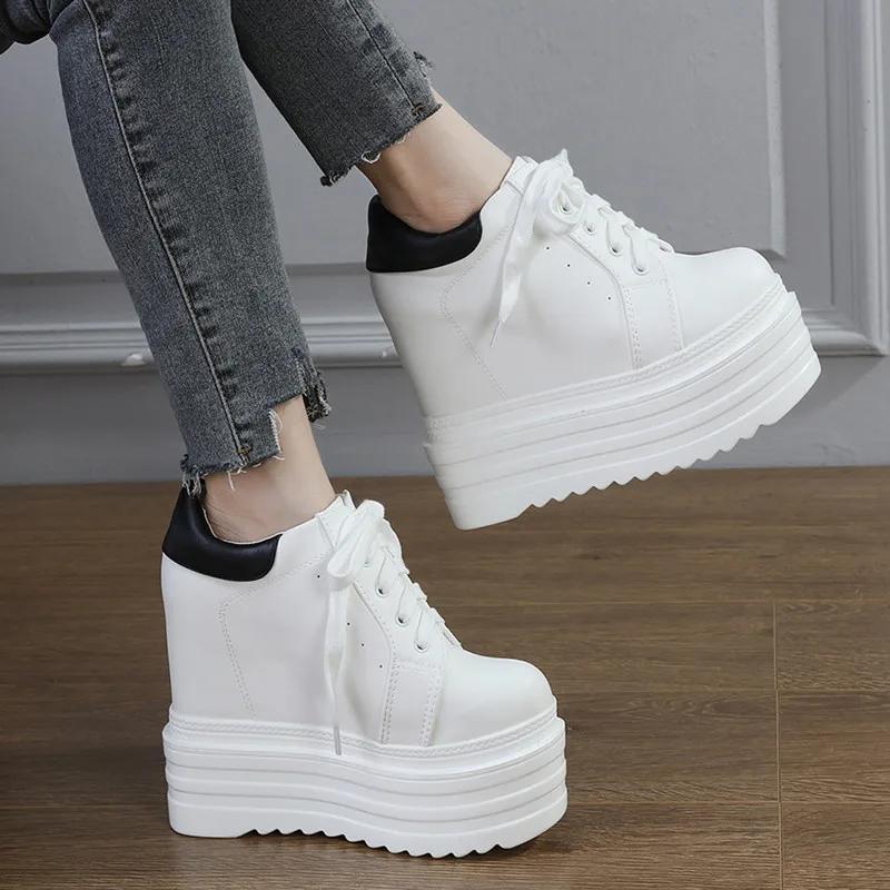 14CM Luxury Brand Ladies High Platform Wedge Boots High Heels Ankle Boots Women white Party Woman Fall Shoes Comfort