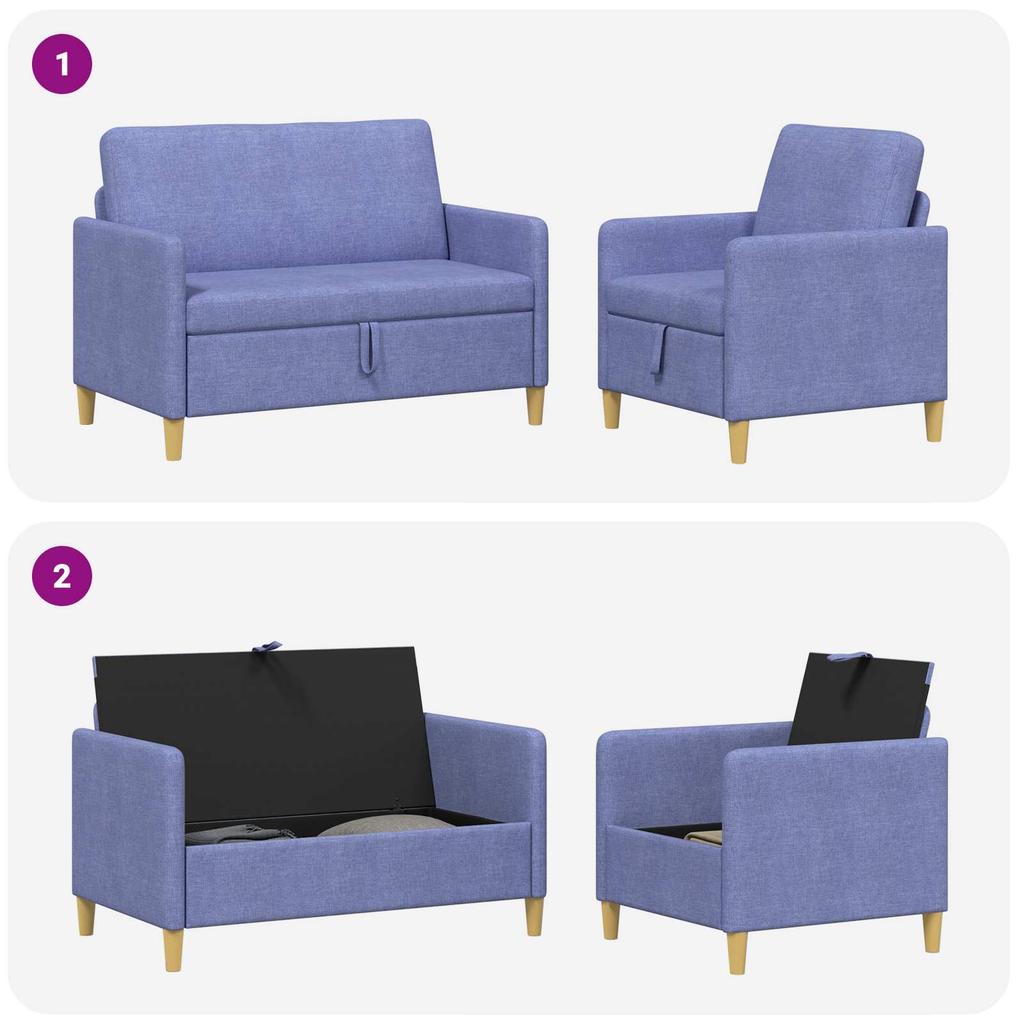 2 Piece Storage Sofa Set in Jeans Blue Polyester