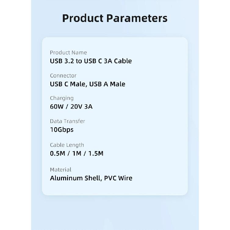 CABLETIME USB A to USB C Cable 10Gbps 3A USB 3.2 Cable 60W QC 3.0 Data Transfer for SSD Enclosure Phone Charging Data Sync