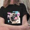 Ölgemälde Kampf Druck frauen T-shirt Kurzarm Nette Hund Grafik T-shirt Harajuku Mode Grunge T-shirt Weibliche