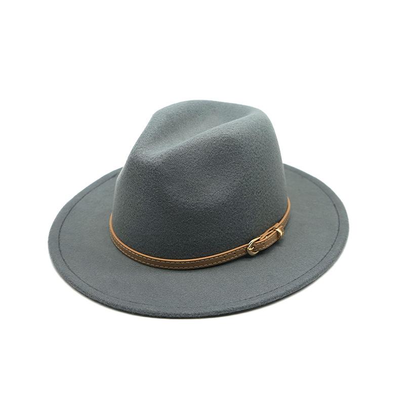Autumn And Winter British Style Men And Women Woolen Soft Felt Hat Big Eave Hat Classic Khaki Belt Woolen Top Hat
