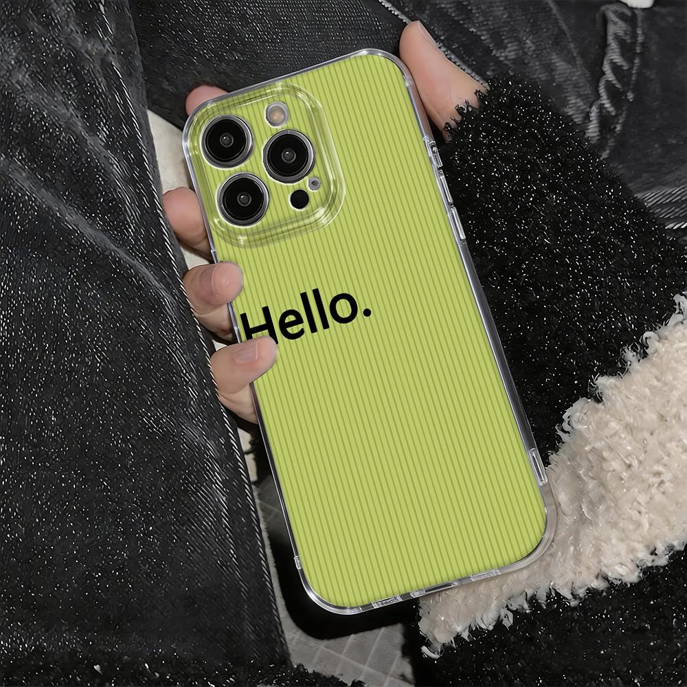 Anti-Fingerprint Green Stripe Hello Text Phone Case For Samsung S20 Plus S21 S22 S23 S24 A14 M53 5G M23 5G Tpu Funda Samsung S23 FE