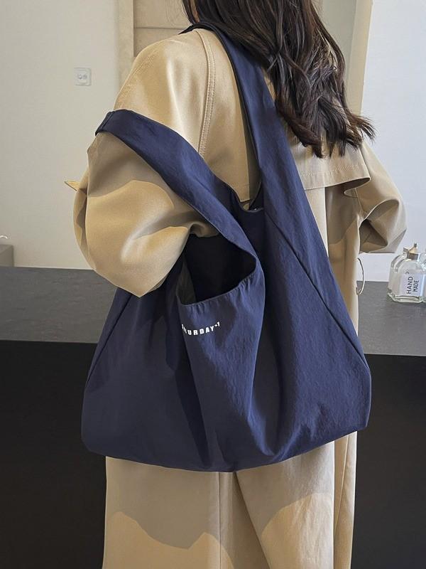Nylon Tote Bag With Letter Print For Casual Daily Use Large Capacity Shoulder Bag