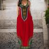 Retro Bohemian Summer Women Dress Oversized Strappy V Neck Sleeveless Backless A-line Maxi Ankle Length Contrast Color Printed Vacation Dress
